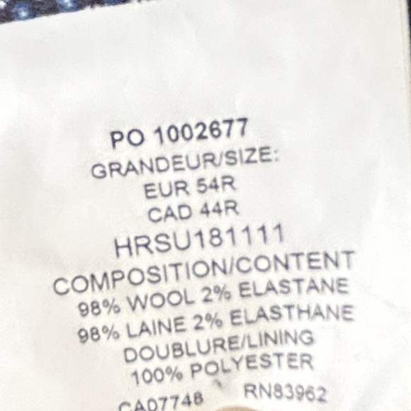 Horst Men's Blue Italian Blazer 98% Wool & 2% Elastaine Size CAD 44R - Picture 7 of 12